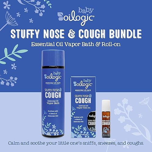 Oilogic Stuffy Nose & Cough Bundle - Vapor Bath Relief and Roll-On Essential Oil Blend for Babies & Toddlers