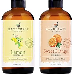 Handcraft Lemon Essential Oil and Sweet Orange Essential Oil Set – Huge 4 Fl. Oz – 100% Pure and Natural Essential Oils – Premium Therapeutic Grade with Premium Glass Dropper
