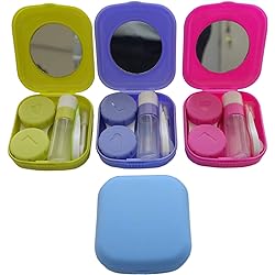 4 Pack Colorful Contact Lens Case Kit with Mirror Durable, Compact, Portable Soak Storage Kit