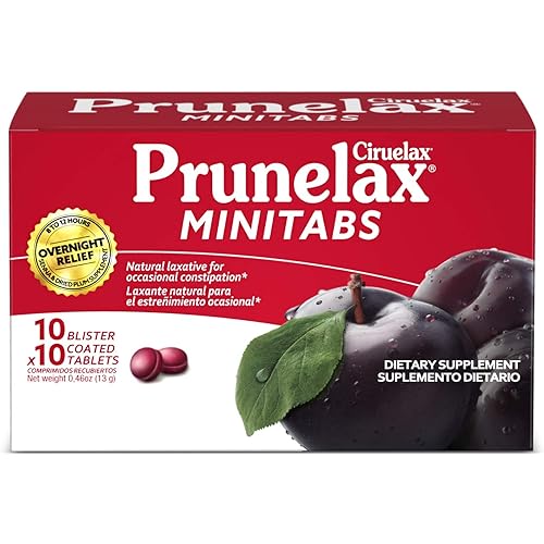Prunelax Ciruelax Natural Laxative Regular for Occasional Constipation, Mini Tablets, Prunes, 100 Count, Red