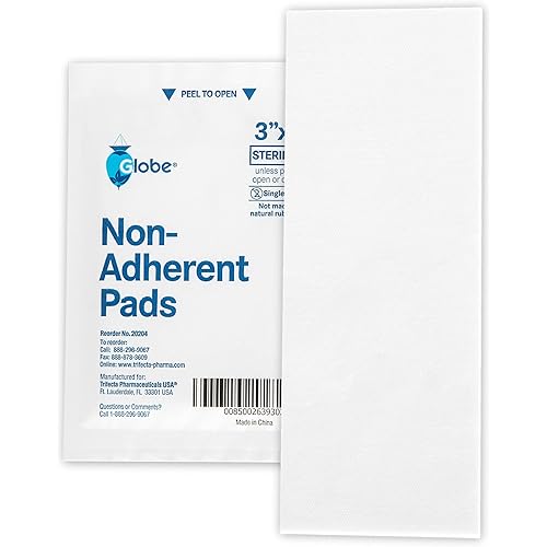 Globe Advanced Sterile Non-Adherent Pads| 50-Pack, 3” x 8”| Non-Adhesive Wound Dressing| Highly Absorbent & Non-Stick, Painless Removal-Switch| Individually Wrapped for Extra Protection 3 x 8