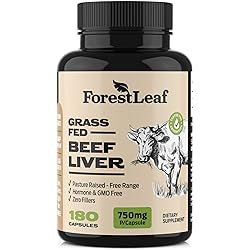 Grass Fed Beef Liver - Grassfed Desiccated Beef Liver Supplement - 750mg per Capsule - Most Bioavailable Natural Heme Iron, Vitamin A, B12 for Energy, CoQ10 - High Absorption Formula 180 Capsules