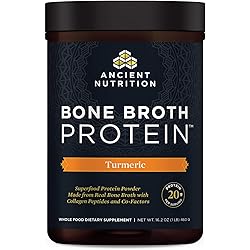 Protein Powder Made from Real Bone Broth by Ancient Nutrition, Turmeric, 20g Protein Per Serving, 20 Serving Tub, Gluten Free Hydrolyzed Collagen Peptides Supplement