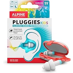 Alpine Pluggies Kids Ear Plugs for Small Ear Canals – Noise Cancelling Earplugs for Kids Age 5-12 Multifunctional Hearing Protection for Flying and Swimming - Hypoallergenic Reusable Filter Earplugs