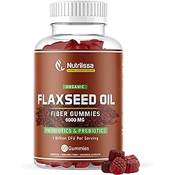 Nutriissa Flaxseed Chewable 60 Gummies Fiber Supplement | Gummy Vitamins | Digestive Health | Probiotic Gummies | Gluten-Free - Flax Probiotics for Digestive Health, Constipation & Bloating - 6000mg