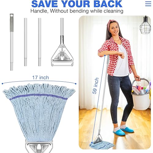 String Mop Heavy Duty for Floor Cleaning- Industrial Commercial Mop with 59inch Mop Handle, Wet Mop for Home,Garage,Office, Workshop, Warehouse Floor Cleaning