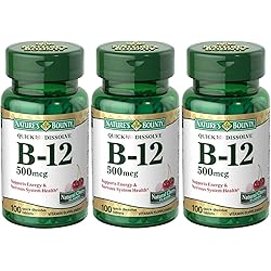 Nature's Bounty B-12 Quick Dissolve Tablets 500 Mcg, 300 Tablets 3 X 100 Count Bottles