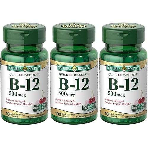 Nature's Bounty B-12 Quick Dissolve Tablets 500 Mcg, 300 Tablets 3 X 100 Count Bottles