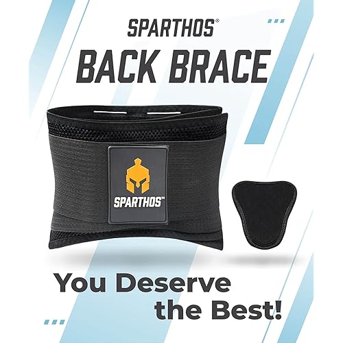 Sparthos Back Brace Immediate Relief from Back Pain, Herniated Disc, Sciatica, Scoliosis and more! - Breathable Mesh Design with Lumbar Pad- Adjustable Support Straps- Lower Back Belt- Size Large