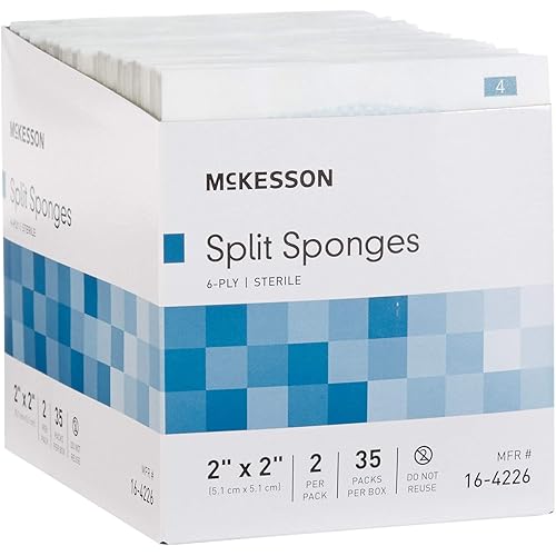 McKesson Split Sponges, Sterile, 100% Cotton, I.V. Drain Split Dressing, 2 in x 2 in, 2 Per Pack, 35 Packs, 70 Total