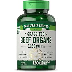 Grass Fed Beef Organs Capsules | 120 Count | 3250mg Complex of Liver, Heart, Kidney, Pancreas, Spleen | Non-GMO & Gluten Free Supplement | by Natures Truth