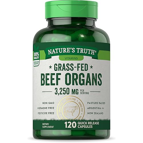 Grass Fed Beef Organs Capsules | 120 Count | 3250mg Complex of Liver, Heart, Kidney, Pancreas, Spleen | Non-GMO & Gluten Free Supplement | by Natures Truth