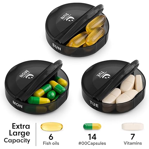 Pill Organizer 2 Times a Day, Large Weekly Pill Box with PU Case Fullicon AM PM Pill Box Daily Pill Cases Medicine Box - Black