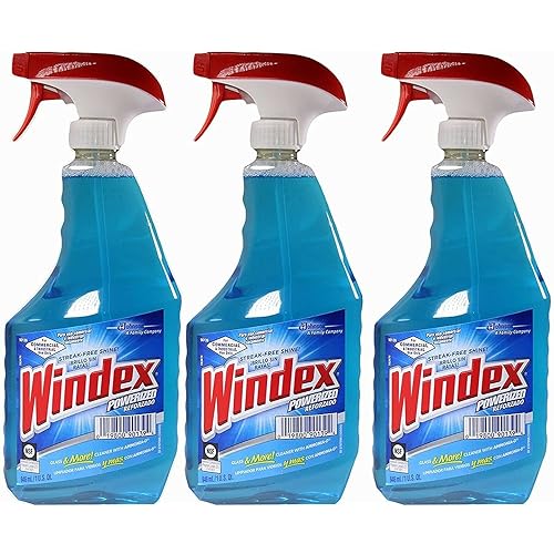 Windex Powerized Glass Cleaner with Ammonia-d, 32 Oz. Trigger Spray Bottle Pack of 3