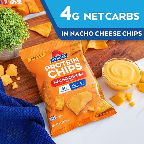 Atkins Protein Chips, Nacho Cheese, Keto Friendly, Baked Not Fried, 12 Count