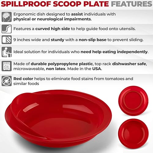 Providence Spillproof 9" Scoop Plate High-Low Adaptive Bowl - 2-Pack - Dish for Disabled, Handicapped, and Elderly Adults with Special Needs from Parkinsons, Dementia, Stroke or Tremors - PSC 996