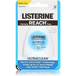 Listerine Ultraclean Waxed Dental Floss, Shred-Resistant, Textured Floss for Oral Care, Mint-Flavored, 30 yds