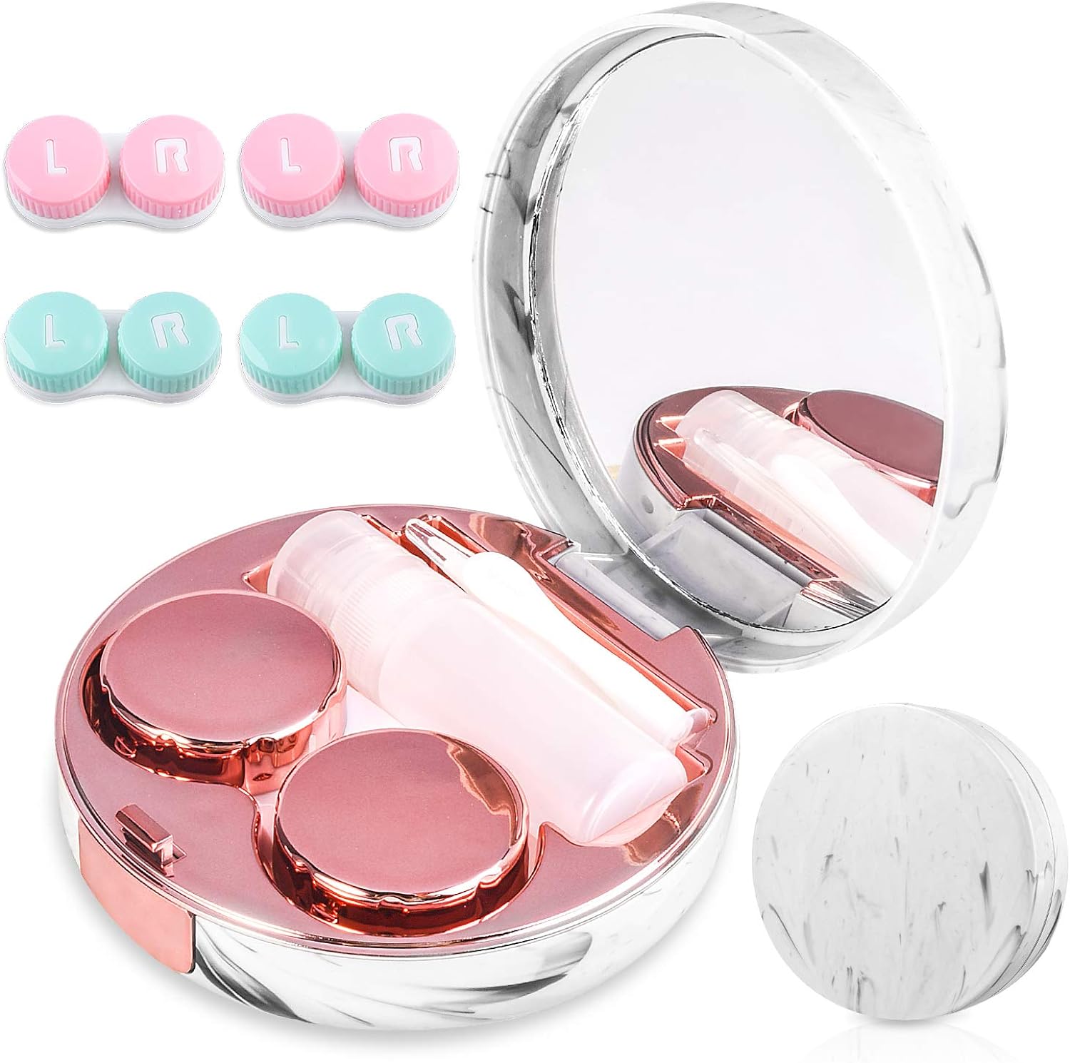 Contact Lens Cases, 5 in 1 Travel Contact Lens Box with Mirror Tweezers Remover Tool Solution Bottle for Outdoor Office Daily Use