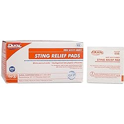 Dukal Sting Relief Pads. Case of 200 Anesthetic Pads for Burns, Scrapes. 2-Ply Non-Woven Pads in Individual Pouches, Non-Sterile Sting Relief Wipes, 856