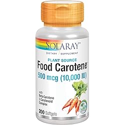 Solaray Food Carotene, Vitamin A 10000 IU | Healthy Skin, Eyes, Antioxidant & Immune Support 200 CT