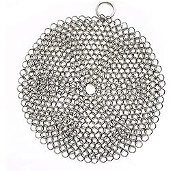 316 Premium Stainless Steel Cast Iron Cleaner, Chainmail Scrubber for Cast Iron Pan Pre-Seasoned Pan Dutch Ovens Waffle Iron Pans Scraper Cast Iron Grill Scraper Skillet Scraper HOVhomeDEVP 7 Inch