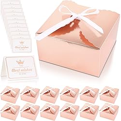 12 Pack Gift Boxes with Ribbons 8 x 8 x 4 Inch Present Boxes with Lids and Greeting Cards Elegant Paper Gift Wrap Boxes Bridesmaid Proposal Boxes for Wedding Birthday Christmas Party Rose Gold