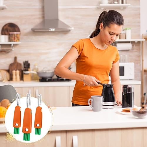 4 Pcs Mini Cup Cover Cleaning Brush 3 in 1 Carrot Shaped Bottle Cleaner Brush Multipurpose Water Bottle Cleaner Portable Cleaning Helper for Window Slot, Kitchen