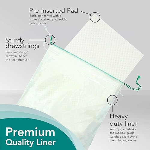 Carebag Medical Grade Male Urinal Bag with Super Absorbent Pad, 20 Count - Travel Urinal for Men - 20 Disposable Bedside Urinal Bottle Bags - Leak-Resistant