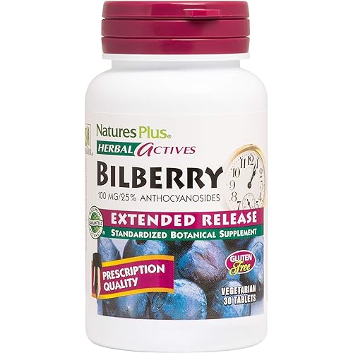 NaturesPlus Herbal Actives Bilberry - 100 mg, 25% Anthocyanosides - Extended Release - 30 Vegan Tablets 30 Servings