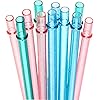 Dakoufish 11 Inch Long Reusable Replacement Plastic Glitter Drinking Straws for 30 oz & 20 oz Mason Jar,Tumblers, Set of 12 with Cleaning Brush 11inch 3color