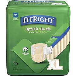 FitRight Ultra Adult Diapers, Disposable Incontinence Briefs with Tabs, Heavy Absorbency, X-Large, 57"-66", 4 packs of 20 80 total