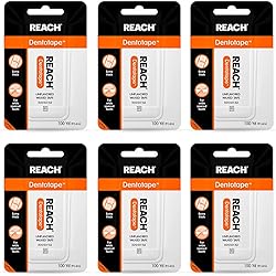 Reach Dentotape Waxed Dental Floss with Extra Wide Cleaning Surface for Large Spaces between Teeth, Unflavored, 100 Yards 3600 Inch Pack of 6