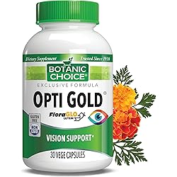Premium Vision Eye Health Support Supplement, Opti Gold with Six Powerful Nutrients, 15 mg Patented Highly Abosorbable FloraGlo Lutein Alpha Lipoic Acid, 30 Count Pills Capsules, Botanic Choice