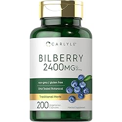 Bilberry Extract Capsules | 2400mg | 200 Count | Vegetarian, Non-GMO, Gluten Free Fruit Supplement | by Carlyle