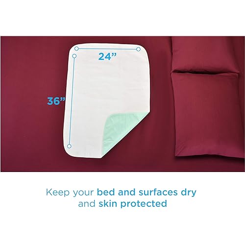 NOVA Medical Products Waterproof Reusable Underpad with 100% Cotton Skin Soft Top Layer, Washable Incontinence Bed and Surface Overlay, Super Absorbent, 24” x 36