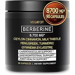 Berberine Complex 8700mg with Ceylon Cinnamon USA Made and Tested Turmeric Milk Thistle Fenugreek - Healthy Immune System, Cardiovascular & Gastrointestinal Support