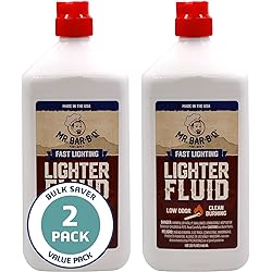 Mr. Bar-B-Q Fast Lighting Lighter Fluid | Low-Odor | Clean Burning | Charcoal Lighter Fluid | Perfect for Starting Charcoal and Wood Fires | Safety Cap | 2 x 1 Quart Bottle