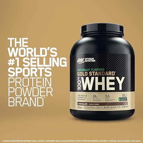 Optimum Nutrition Gold Standard 100% Whey Protein Powder, Naturally Flavored Chocolate, 4.8 Pound Packaging May Vary