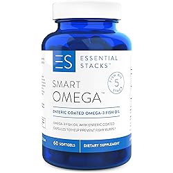 Essential Stacks Burpless Fish Oil Omega 3 - Triple Strength 1400mg EPA DHA Per Serving, Enteric Coated, Molecularly Distilled & No Fishy Burps OR Aftertaste