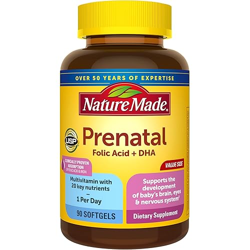 Nature Made Prenatal with Folic Acid DHA, Dietary Supplement for Daily Nutritional Support, 90 Softgels, 90 Day Supply