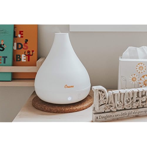 Crane Personal Ultrasonic Cool Mist Humidifier and Aroma Therapy Diffuser, Optional Color Changing Nightlight Included, for Home, Hotels, and Office, 0.35 Gallon – 1.5 Liter, White