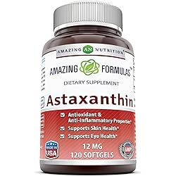Amazing Formulas Astaxanthin Dietary Supplement 12Mg 120 Softgels Non-GMO,Gluten Free - Promotes Healthy Skin & Eyes - Powerful Antioxidant - Anti-Inflammatory Properties