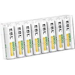 EBL Pack of 8 AA Batteries 2800mAh High Capacity Precharged Ni-MH AA Rechargeable Batteries