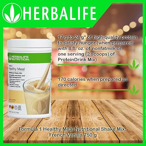 Herbalife Formula 1 Healthy Nutritional Shake Mix French Vanilla 750g and Active Fiber Complex 210g Combo with Herbal Aloe Concentrate Pint 473ml-PERSONALIZED Protein Powder 360g