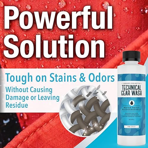 5 Loads] Concentrated Technical Gear Wash Performance Detergent for Renewed Clothing Appearance - Concentrated & Safe Jacket Detergent to Maintain DWR Gear - Water Repellent Wash for Clothing - USA Made - 8 oz