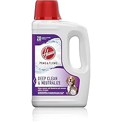 Hoover Paws & Claws Deep Cleaning Carpet Shampoo with Stainguard, Concentrated Machine Cleaner Solution for Pets, 64oz Formula, AH30925, White, Package may vary