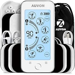AUVON Touchscreen TENS Unit Muscle Stimulator, 24 Modes Dual Channel TENS Machine for Pain Relief Therapy, 2 x Battery Life, Continuous-Time Setting, Dust-Proof Bag, Cable Ties and 10 Electrode Pads