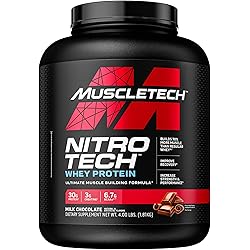 Whey Protein Powder | MuscleTech Nitro-Tech Whey Protein Isolate & Peptides | Milk Chocolate, 4 Pound Pack of 1, 40 Servings
