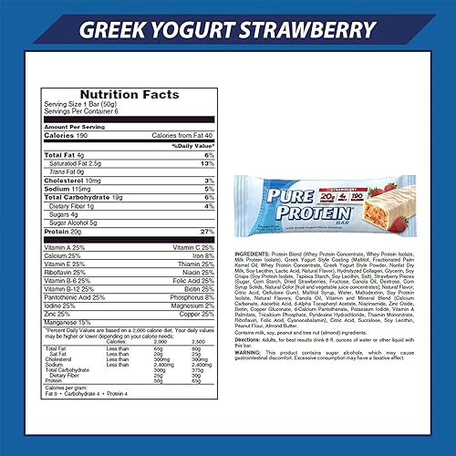 Pure Protein Strawberry Greek Yogurt Protein Bars, 1.76 oz, 6 Count, 2 Pack