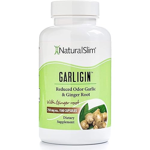 NaturalSlim Garligin - Blood Pressure & Digestion Support - Help Improves The Overall Health of The Body & Cleansing Aid - Reduced Odor Garlic & Ginger Root Pills - 750mg, 100 Capsules